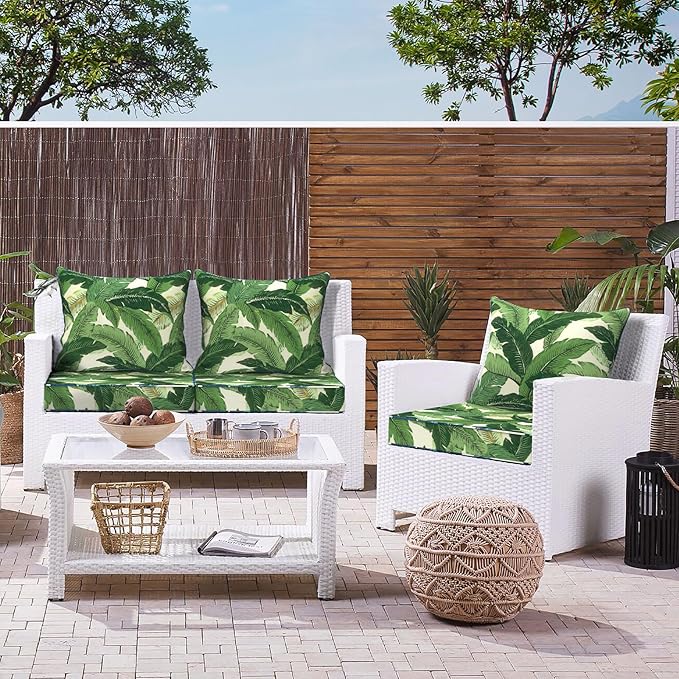 LVTXIII Outdoor Seat and Back Cushion Patio Deep Seat Cushion Set Seasonal Chair Cushion for Wicker Chairs and Garden Furniture Decoration, 22"x22"x4", Swaying Palms Green