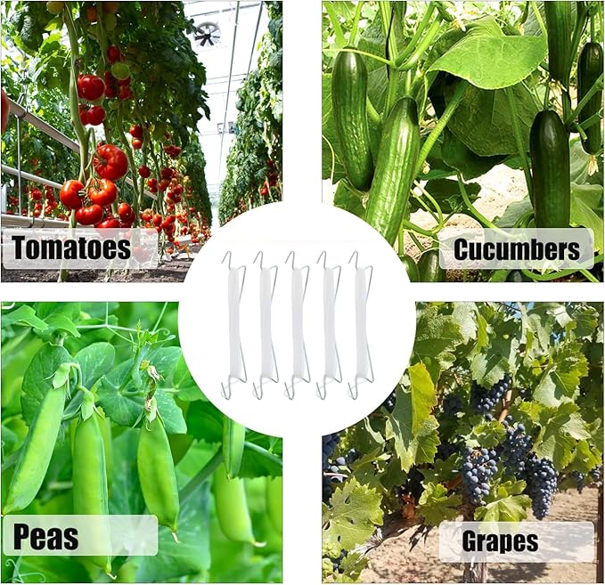 Bandelt 20pcs Tomato Support Hooks with 100pcs Tomato Clips, Tomato Climbing Hooks with 39ft Twine to Prevent Tomatoes from Pinching or Falling Off for Plant Vegetable Plant Fruit Flower