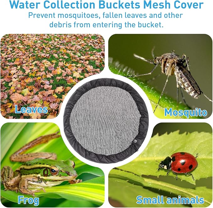 Mesh Cover for Rain Barrels with Drawstring, Water Collection Buckets Tank Protector, Rain Bucket Netting Screen Cover for Outdoor Garden, 37.4 Inches