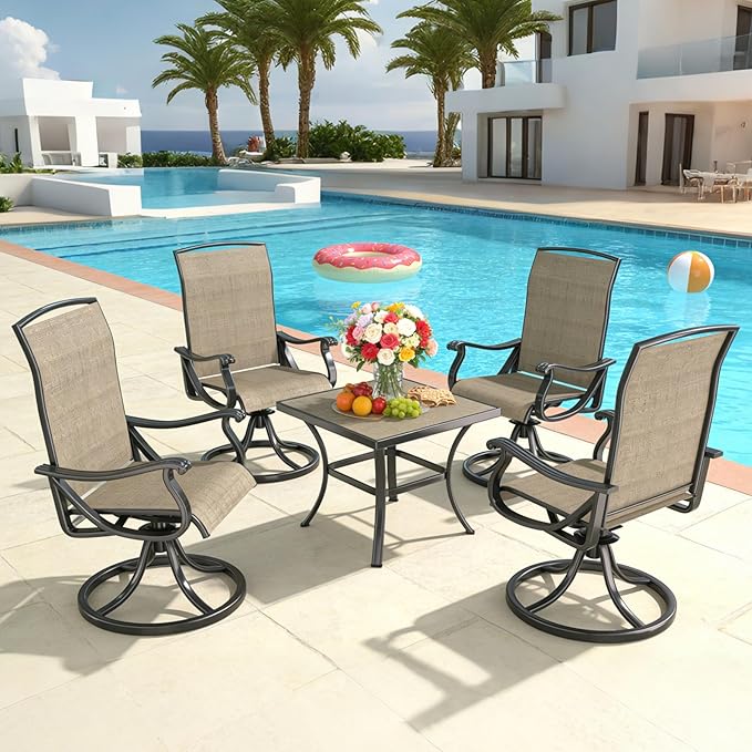 SHGJ&SOFT Patio Swivel Chairs, Waterproof Outdoor Dining Chairs with All-Weather Textilene Mesh for Deck, Garden, and Backyard (Brown5, 4PC)
