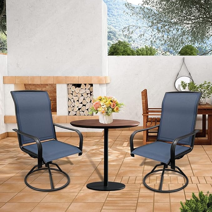 SHGJ&SOFT Patio Swivel Chairs, Waterproof Outdoor Dining Chairs with All-Weather Textilene Mesh for Deck, Garden, and Backyard (Plain Backrest-Blue, Set of 2)