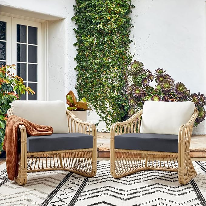 Topotdor Outdoor Chair Cushions for Patio Furniture,Waterproof Patio Chair Cushions Set of 2,Indoor/Outdoor Round Corner Chair Seat Cushion with Ties,18"x18"x3" Grey