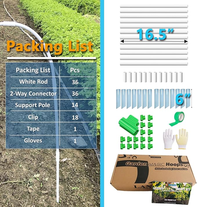 Garden Hoops DIY Kit – Rust-Free Material | Heavy-Duty | Weather Resistant | Chicken Tunnel Frame | 6 Sets of 9Ft Long Grow Tunnel Frame for 1’, 2’, 3’, 4’ or Wider Raised Beds