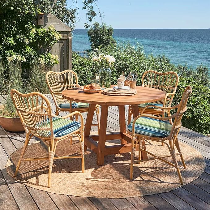 Outdoor Chair Cushions Set of 4, Water Resistant Patio Chair Pads with Ties, Seat Cushions for Home Garden Furniture Decoration, 16"x17",Stripe Blue Green