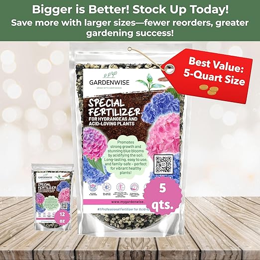 GARDENWISE Slow Release Hydrangea Fertilizer with Iron & Sulfur β Indoor & Outdoor Soil Acidifier for Miracle Growth (5 qt)