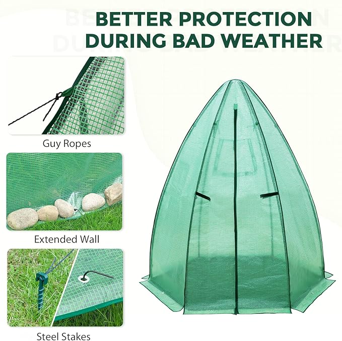 EAGLE PEAK Portable Mini Dome Greenhouse with Zippered Door and Mesh Window, Outdoor Mini Hexagon Greenhouse Kit for Indoor Outdoor Gardening 6' x 5'3'', Green PE Cover