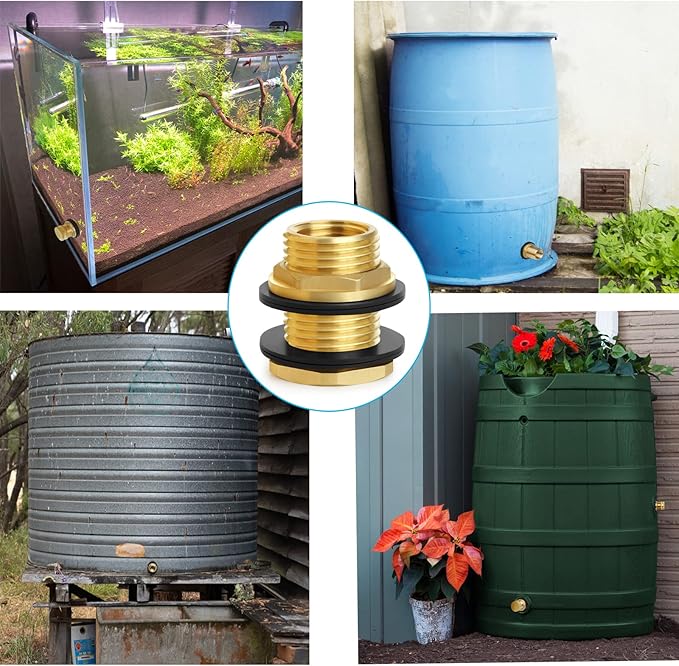 Ceaeso Brass Male Garden Hose Bulkhead Fitting With Plug, 1/2" Female NPT, 3/4" Male GHT (garden Hose Thread), Brass Tank Connector/drain/flush Port Kit For Rain Barrels, Aquariums, Sinks,2 Pack