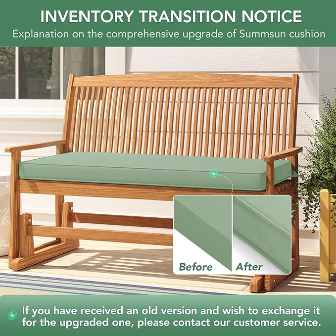 Summsun Outdoor Bench Cushion: Waterproof and Fade Resistant Patio Furniture Cushions - Non-Slip Bench Pad Cushion with Removable Cover for Garden Swing Porch Sofa Settee, 59 x 18 Inch, Sage Green