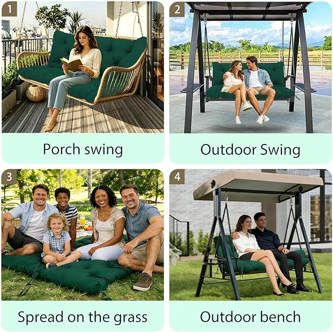 Premium 5" Thicken Porch Swing Cushions Waterproof 3 Seater Replacement Cushions with Backrest and Adjustable Straps, Outdoor Furniture Cushions for Patio, Garden(40×40×5inch)
