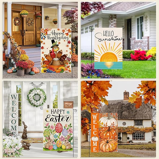 Seasonal Garden Flags Set of 12 Double Sided 12 x 18 Inch Garden Flags, Small Yard Flags for Outside, Patriotic Spring Garden Flag Outdoor Decor, Holiday Garden Decorations for All Seasons