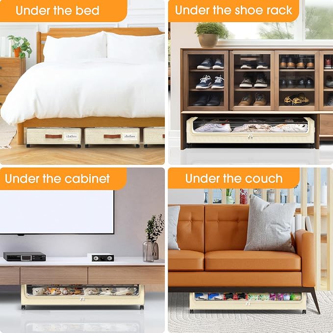 Under Bed Storage with Wheels 3Pack Storage Containers with Clear Window