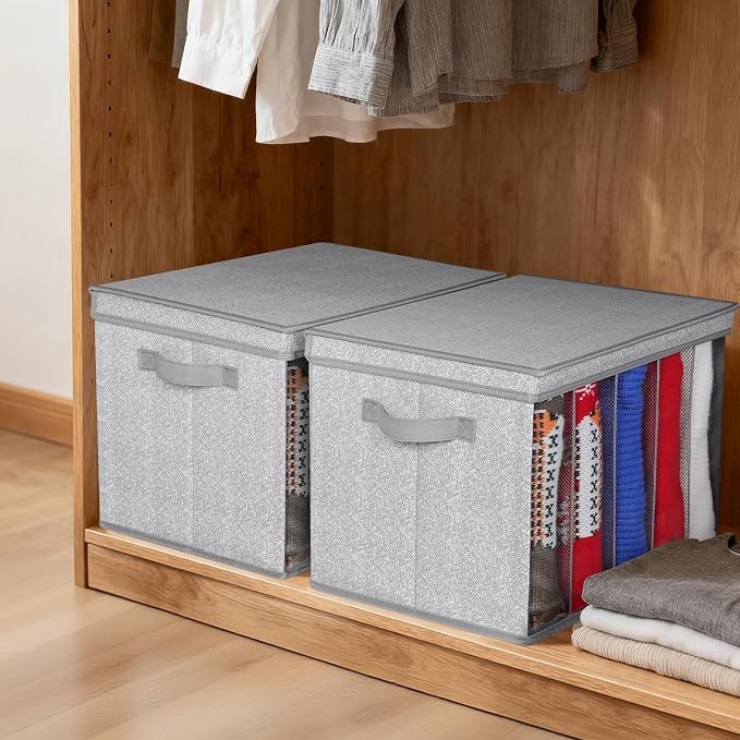 Zilink Sweater Organizers Clothes Organizer for Closet, Grey Pattern, 3Pack