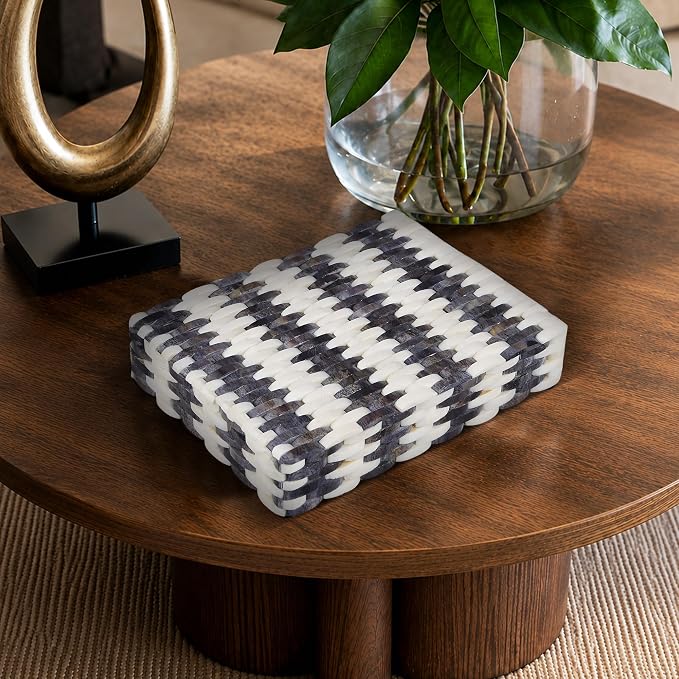 Handicrafts Home Large Decorative Storage Box with Lid– 8x6x1.5” Coffee Table Organizer, Keepsake-Decorative Boxes for Home Decor, Stylish Decorative Box for Office Décor-Weave- Grey White