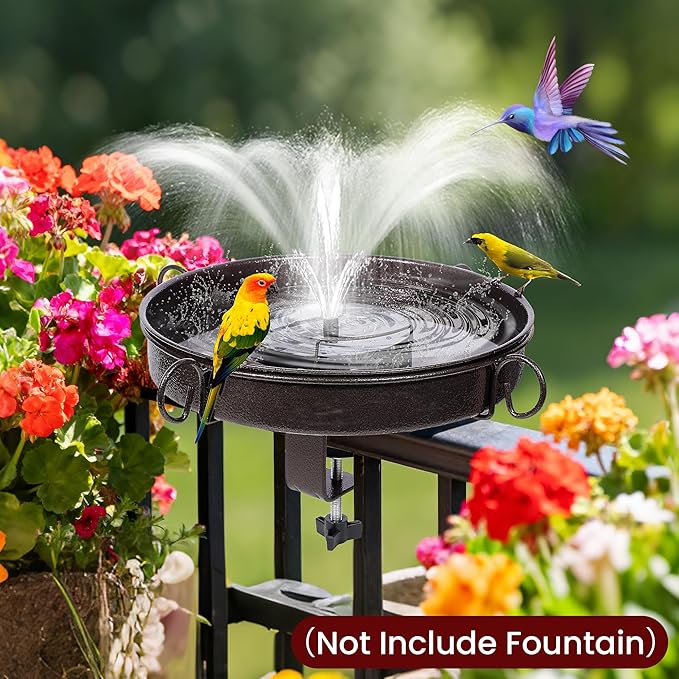 Deck Mounted Bird Bath 12 Inches,with Adjustable Metal Clamp Up to 3.4 Inches,Wall Mount Bird Bath for Railing,Fence,Patio