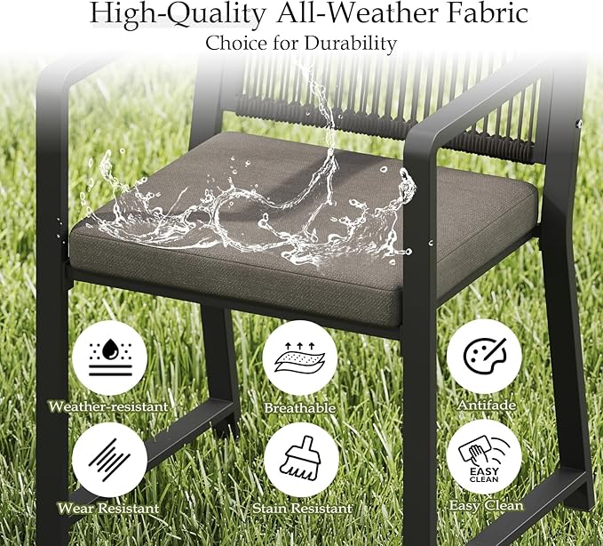 Outdoor Patio Wicker Rattan Dining Chairs, Heavy-Duty Wrought Iron Frame Supports 300lbs, Ergonomic Backrest, Detachable Breathable Cushion, for Garden & Porch, Black, Set of 4