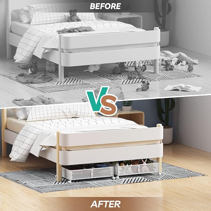 PHINOX Under Bed Storage Container with Wheels,Patterned,Metal,2 Pack,White