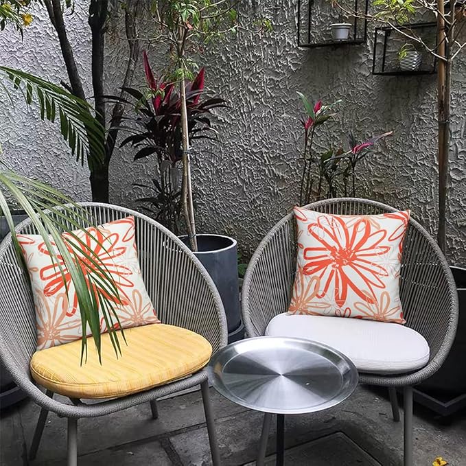 Pyonic Outdoor Waterproof Pillow Covers Pack of 2 Dahlia Water Resistant Decorative Outdoor Pillow Covers 18x18 inch Square Patio Pillows for Funiture Garden,Orange
