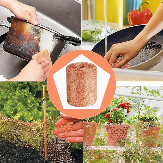 Copper Mesh Rodent Control, 5 in x 100 ft Wire Screen Roll for Mice Rat Rodent, Bat & Snail, Copper Mesh Roll for Weep Hole Filler, DIY Pest Blocking for Home and Garden