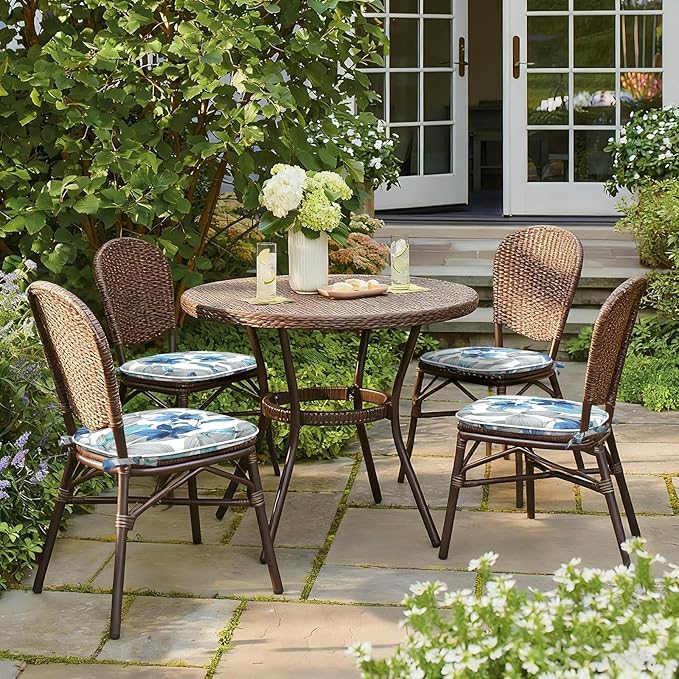 Outdoor Chair Cushions Set of 2, Water Resistant Patio Chair Pads with Ties, Seat Cushions for Home Garden Furniture Decoration, 16"x17", Clemens Noir Blue