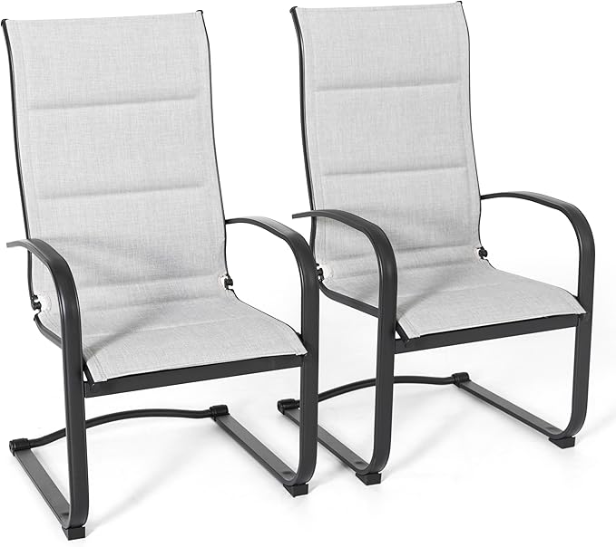 NUU GARDEN Patio Dining Chairs Set of 2, All-Weather Padded Textilene Chairs with Spring Motion and High Back, Breathable Outdoor Dining Chairs for Backyard Lawn Deck, Gray