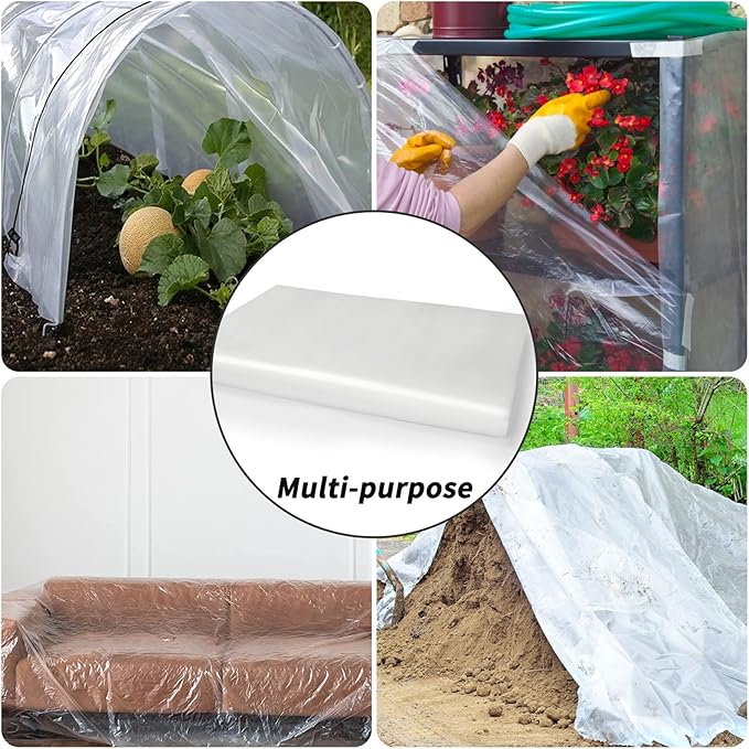 24x100 Ft Greenhouse Film Plastic Sheeting, Greenhouse Polyethylene Plastic Film 6 mil Thickness Replacement Cover, UV Resistant, Plant Covers Freeze Protection for Windproof Frost& Dust Proof