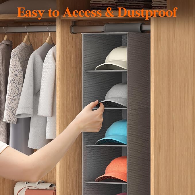 Lifewit 7 Section Hanging Hat Organizer for Baseball Caps, Black, 2 Pack