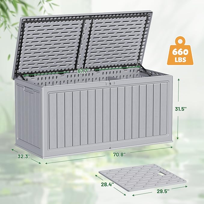 Devoko HDPE 260 Gallon Deck Box Double-Wall with Divider | Large Outdoor Storage Box Side Handles, Waterproof and Lockable for Patio Furniture, Garden, Pool