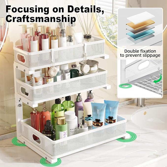 3 Tier White Under Sink Organizer,Kitchen Cabinet Storage Organizer(2 pack)