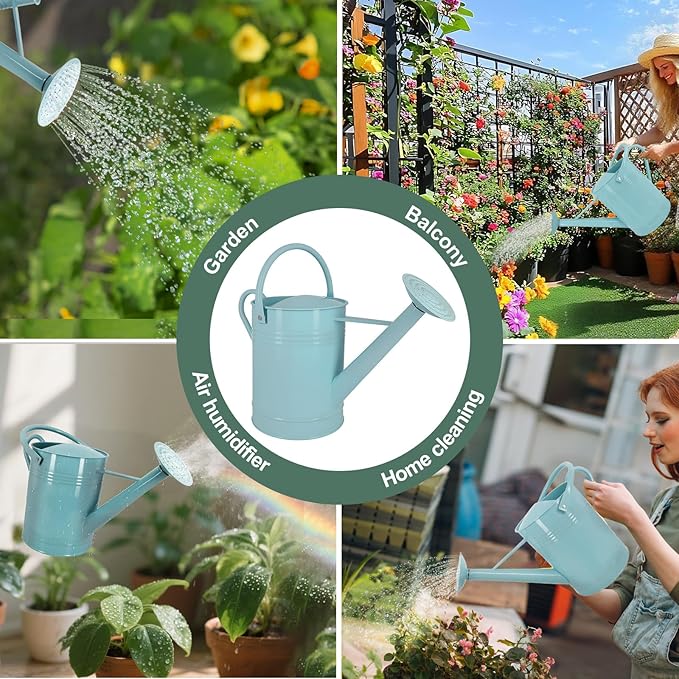 6.5L Blue Metal Watering Can for Outdoor & Indoor Plants, Galvanized Steel Metal Water Can with Removable Spout, Movable Top Handle, Rust-Resistant Watering Pot for Garden, Lawn, Flowers