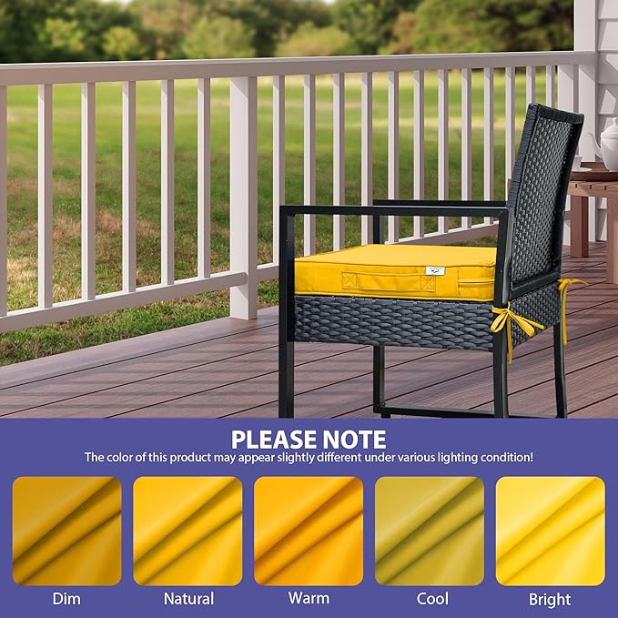 IPYNBAP Outdoor Chair Cushions Set of 4,Waterproof Outdoor Seat Cushions for Patio Furniture,Patio Chair Cushion with Handle and Ties, Square Out Door Chair Pads,19" x 19" x 3", Yellow