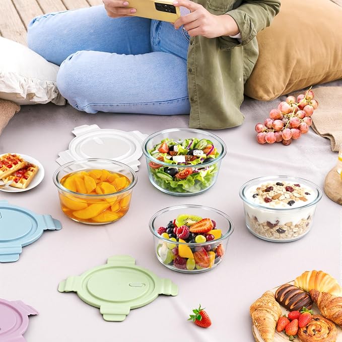 25oz Glass Meal Prep Containers for Food Storage with Airtight Lids, 4 PACK