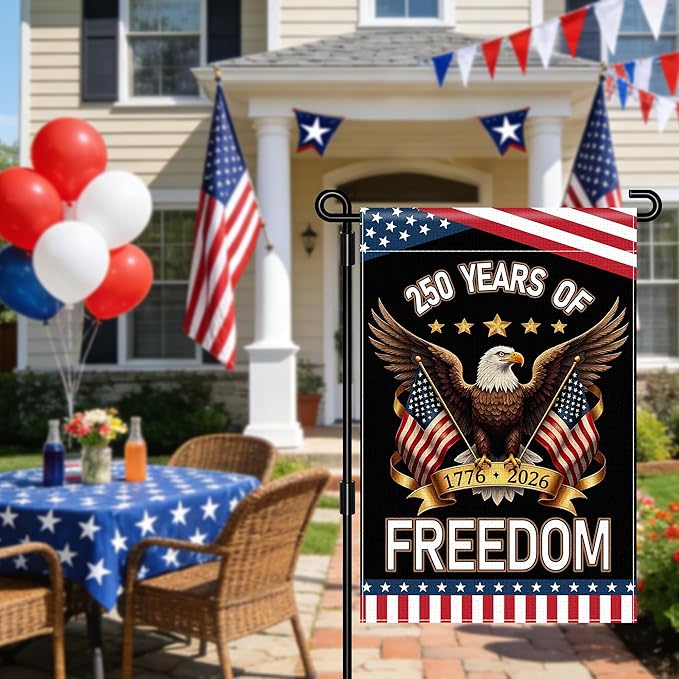 250th Anniversary America Garden Flag, 250 Years of Freedom USA Flag with Eagle Design Patriotic Banner Double-Sided Garden Flag