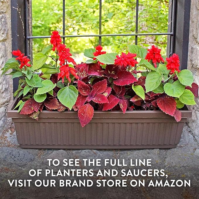 The HC Companies 23.5 Inch Venetian Rectangular Plant Saucer - Indoor Outdoor Plastic Plant Trays for Pots - 23.5"x7.5"x1.3" Warm Gray