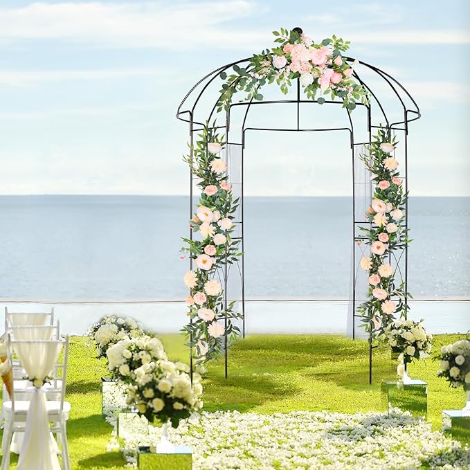 French Style Birdcage Shape Heavy Duty Gazebo,106.7''Highx 81.5''Wide,Pergola Pavilion Arch Arbor Arbour Plants Stand Rack for Wedding Outdoor Garden Lawn Backyard Patio,Climbing Vines,Roses,Black