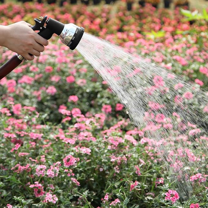 Heavy Duty Metal Water Spray Nozzle with 9 Adjustable Watering Patterns, Garden Hose Nozzle Sprayer for Watering Lawn and Garden,car Washing, Pets.