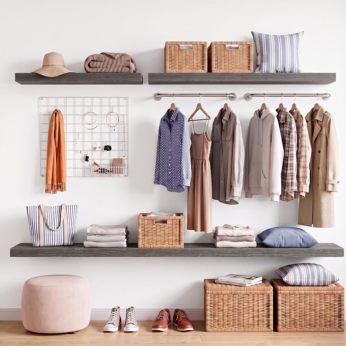 Acovy 40x8in Floating Shelves 2 Pack, Wall Mount Display Shelf, Grayish Oak | Invisible Brackets, 35lb Sturdy MDF, 40in Long, Easy Install, For Bedroom, Bathroom, Living Room, Kitchen & Office