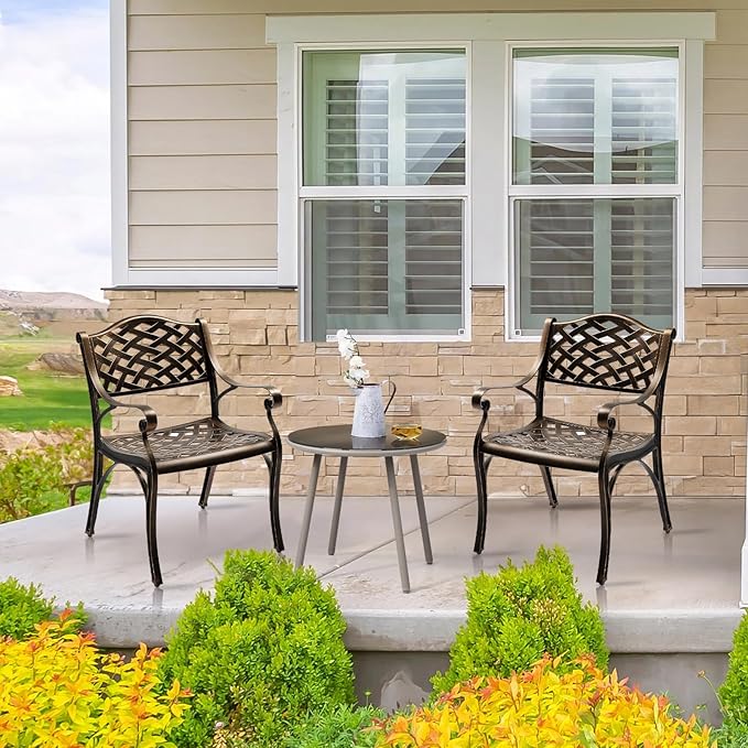 VINGLI Outdoor Dining Chairs Set of 2, Cast Aluminum Patio Chairs, All-Weather Aluminum Outdoor Chairs Patio Furniture for Porch, Bistro, Backyard and Balcony Bronze