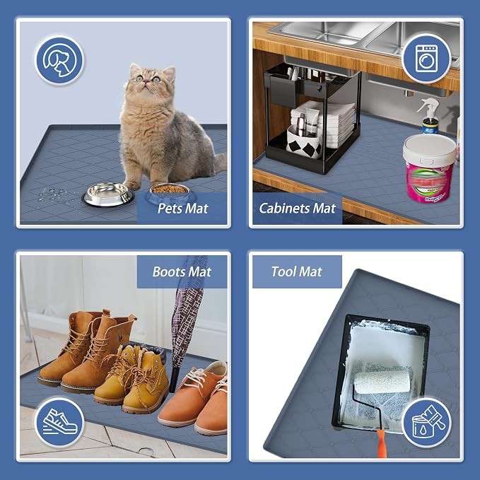 URMONA Under Sink Mat 37 x 22 in, Waterproof Silicone Cabinet Protector