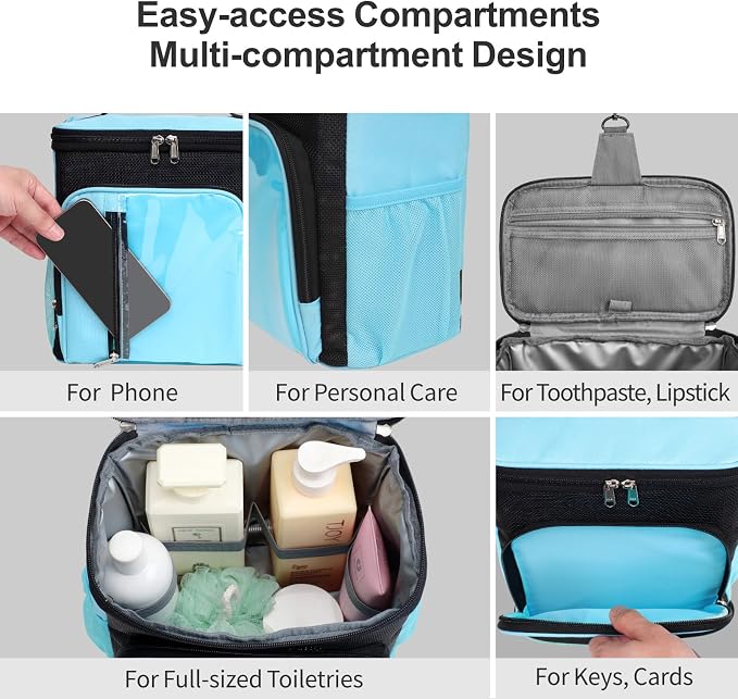 F-color Shower Caddy Portable for Dorm - Shower Bag Fits Full-Size Bottles