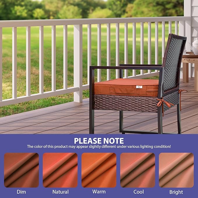 IPYNBAP Outdoor Chair Cushions Set of 4 -Waterproof Outdoor Seat Cushions for Patio Furniture, Patio Chair Cushion with Handle and Ties, Square Out Door Chair Pads,18.5" x 16" x 3", Spice