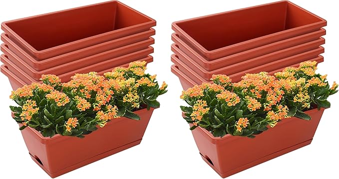 CHUKEMAOYI Window Box Planter, 14 Pack Plastic Vegetable Flower Planters Boxes 17 Inches Rectangular Flower Pots with Saucers for Indoor Outdoor Garden, Patio, Home Decor