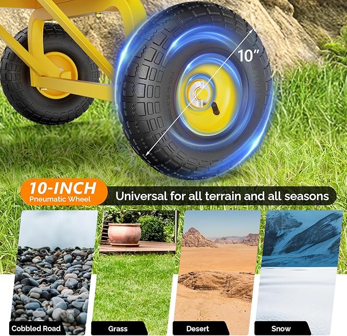 VINGLI Heavy Duty Dump Cart Wagon, 800LBS Quick-Release Dump Poly Wheelbarrow, 10in All-Terrain Pneumatic Tires Garden Wagon for Garden, Yard, Beach