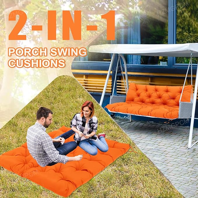 Extra Thick 5" Waterproof Porch Swing Cushions Outdoor 60 inch Swing Cushions 3 Seater Replacement with Backrest and Ties for Outdoor Furniture Patio Bench Garden (Orange)