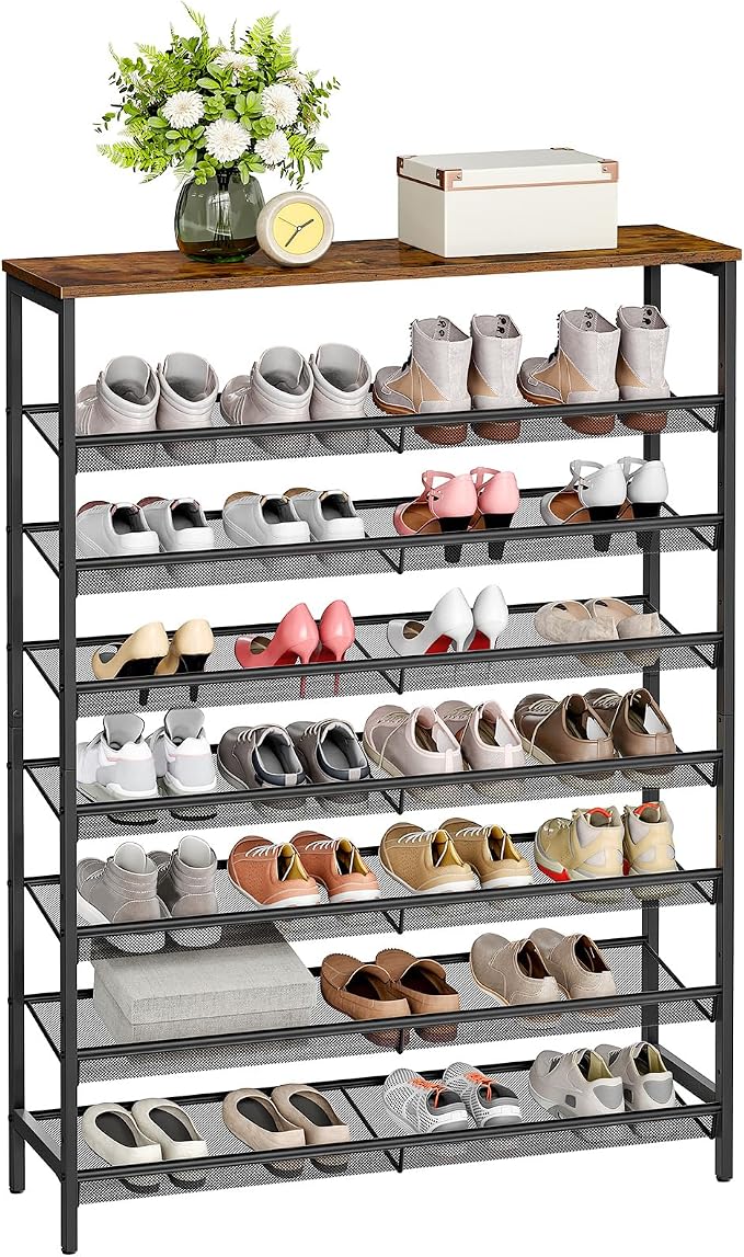HOOBRO Shoe Rack for Entryway, 8-Tier Shoe Shelf, Large Capacity Shoe Storage Organizer for 32-40 Pairs of Shoes, Front Door Entrance, Hallway, Closet, Space Saver, Rustic Brown and Black BF118XJ01