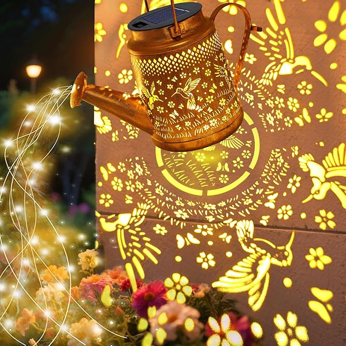 VOOKRY Solar Lights Outdoor Waterproof, Hummingbird Retro Metal Solar Watering Can Lights, Gifts for Women Mom Grandma Mother's Day, Hanging Lantern Decorative Garden Decor for Outside Yard Lawn Patio