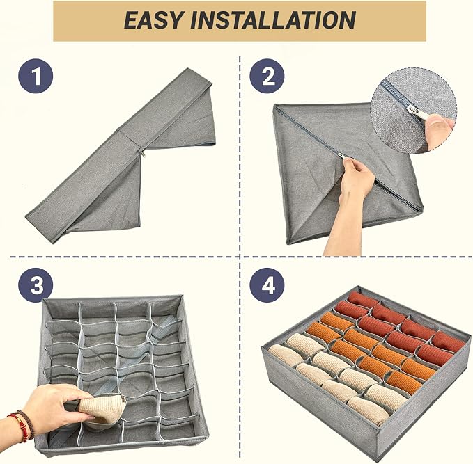 3 Pack 72-Cell Fabric Sock Organizer and Tie Organizer For Men