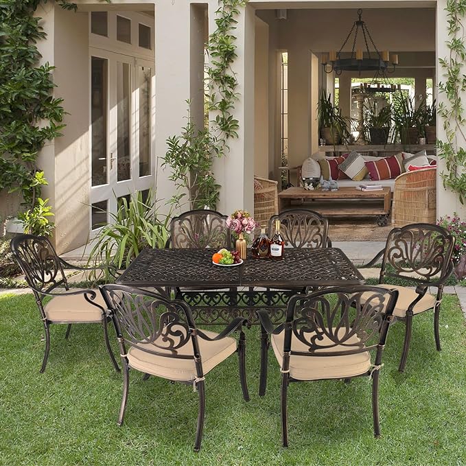 VINGLI Outdoor Dining Chairs Set of 4 with Cushion Aluminum Patio Chairs, Cast Aluminum Patio Furniture Aluminum Outdoor Chairs for Backyard, Poolside, Balcony Bronze (4, Elizabeth Back with Cushion)
