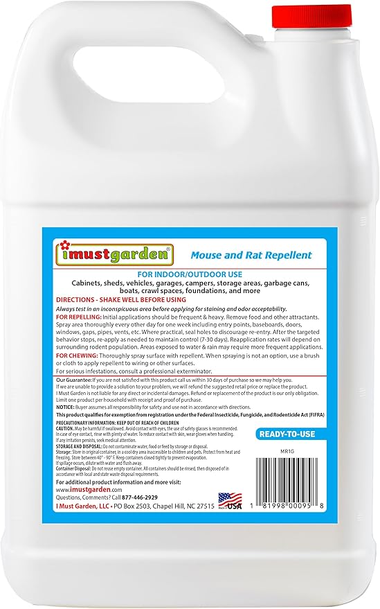 I Must Garden Mouse & Rat Boosted Rodent Repellent Spray – Powerful Peppermint Oil Plus Additional Plant-Based Ingredients for Strong, Natural Protection - 1 Gallon - Indoor/Outdoor/Vehicle