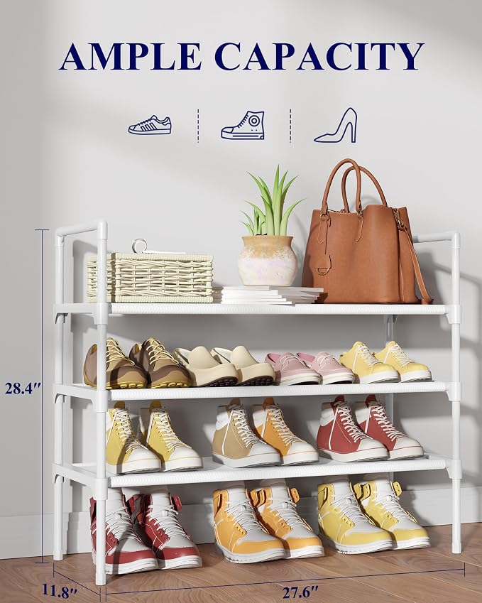 Kitsure Shoe Rack for Closet, Shoe Organizer, 27.6" Wide - 3 Tier, White