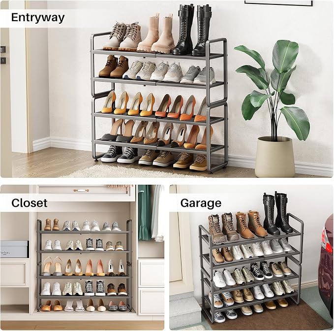 SNTD Expandable Metal Shoe Rack for Closet, Entryway & Garage, 4-Tier, Grey